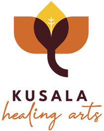 Kusala Healing Arts logo featuring an elephant in the colors of cocoa bean, tuscany, and saffron.